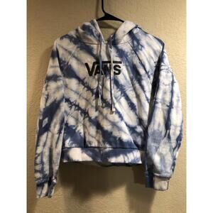 Vans Classic Cropped Hoodie Pullover Logo Sweatshirt Tie Dye White Blue Size S